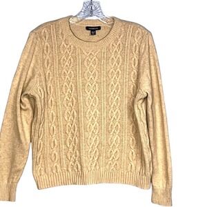 Lands End Cable Knit Sweater Women M Petite Academia Minimalist Fisherman Preppy